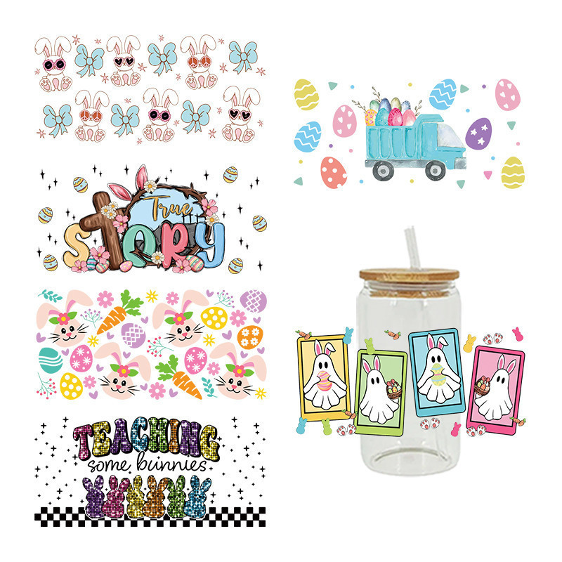 

UVDTF Transfer Sticker Easter Theme For The 16oz Libbey Glasses Wraps Cup Can DIY Waterproof Easy To Use Custom Decals D12571