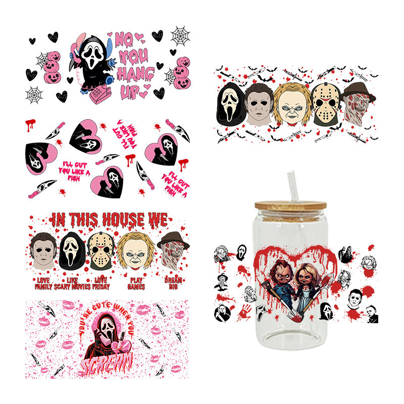 

UV DTF Transfer Sticker Halloween Horry For The 16oz Libbey Glasses Wraps Bottles Cup Sticker DIY Waterproof D3790