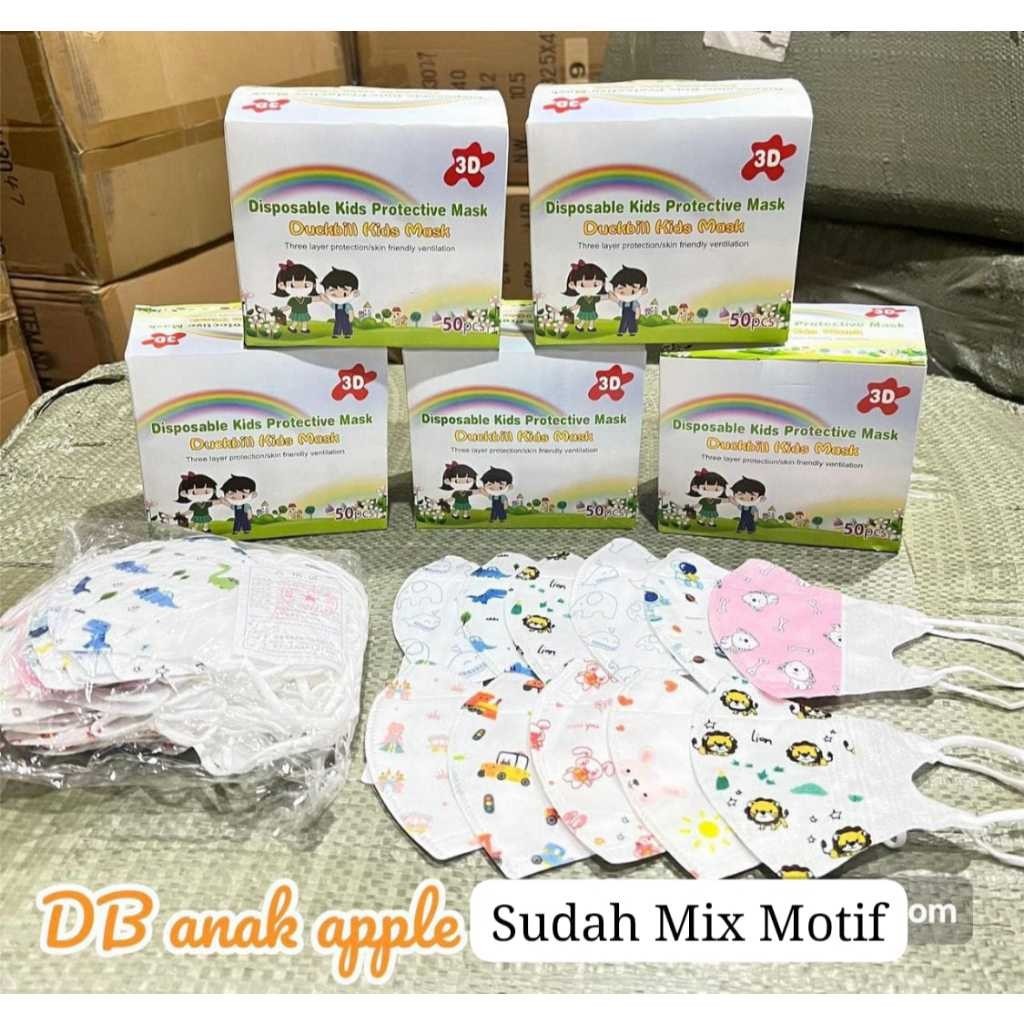 Masker Duckbill anak Corak isi 50 Karakter Bergaris Hidung Nyaman dipakai /Masker Anak Duckbill