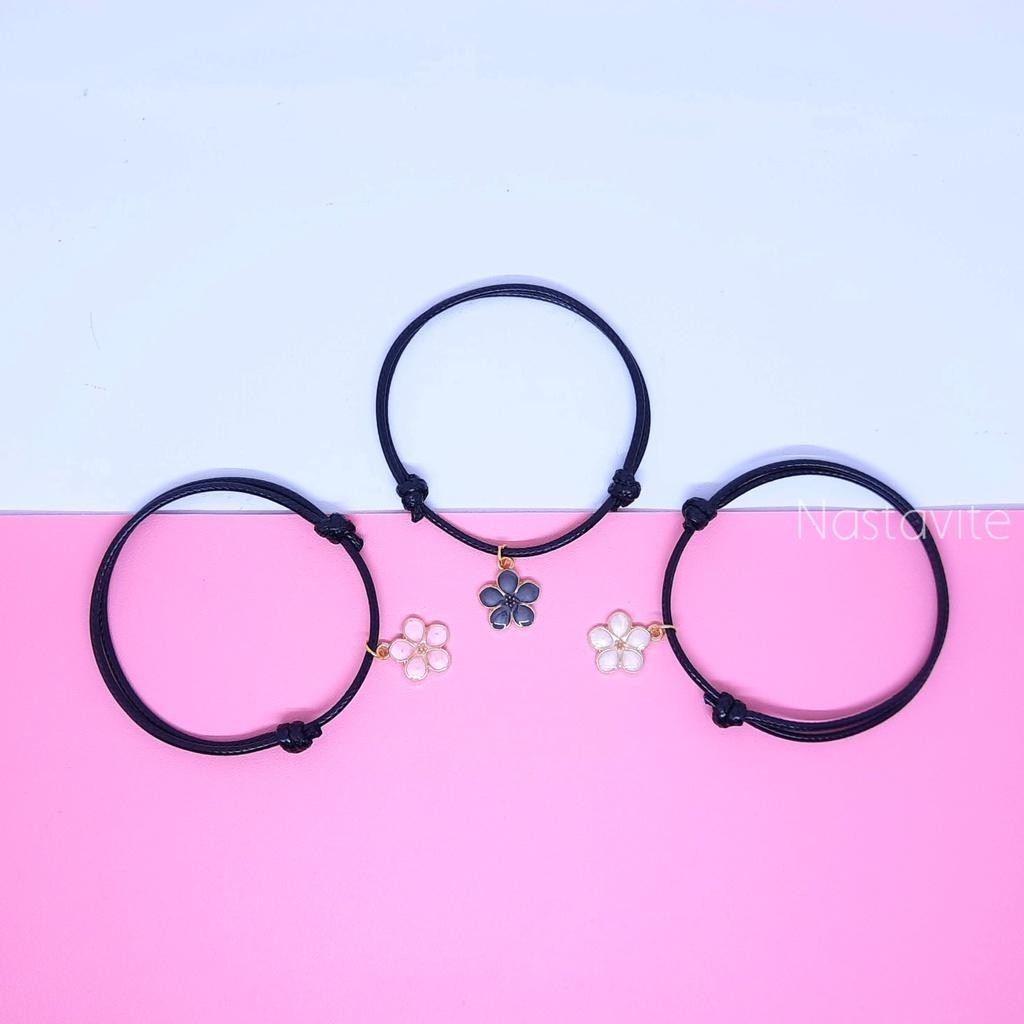 Gelang Couple Sahabat 3 Orang Bunga Simple Tali Korea Hitam Polos Murah SoloFashionUpdate