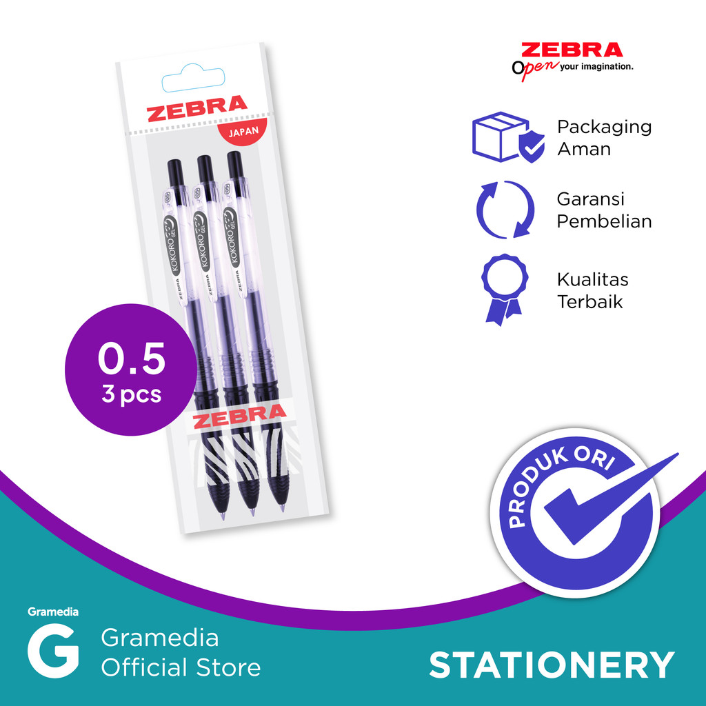 

Zebra Kokoro Gel Pen Retractable 0.5Mm Set 3 Black