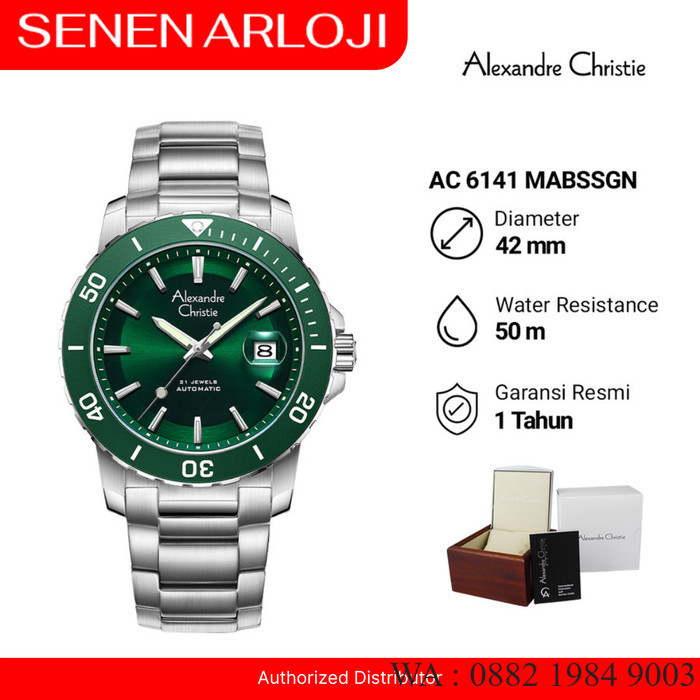 Jam Tangan Pria Alexandre Christie AC 6141 Automatic Rantai Original - Silver Green