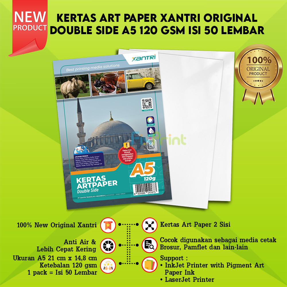 

50 pcs Kertas Art Paper A5 120gsm 120 gsm Print Foto Photo Double Side 1 Pack isi 50 Pcs Kertas Art Karton Cartoon Carton