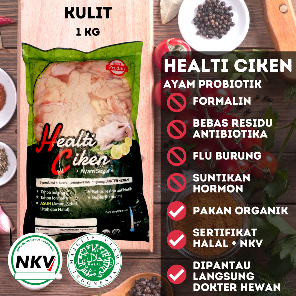 

HEALTI CIKEN KULIT AYAM HALAL HEALTHY CHICKEN 0,9-1KG