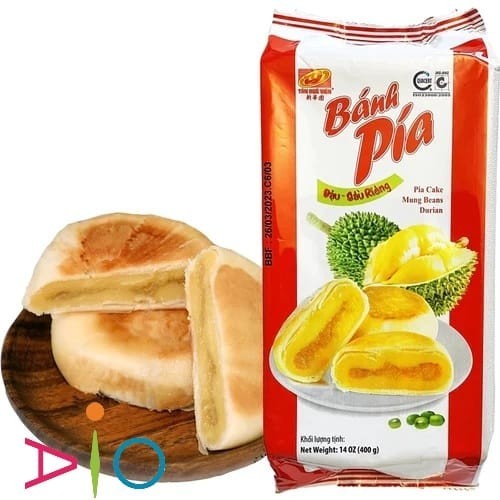 

CR Banh Pia Chay Pia Vietnam | Bakpia Durian Tan Hue Vien | Vegetarian Pia Cake Mung Beans Durian 400g