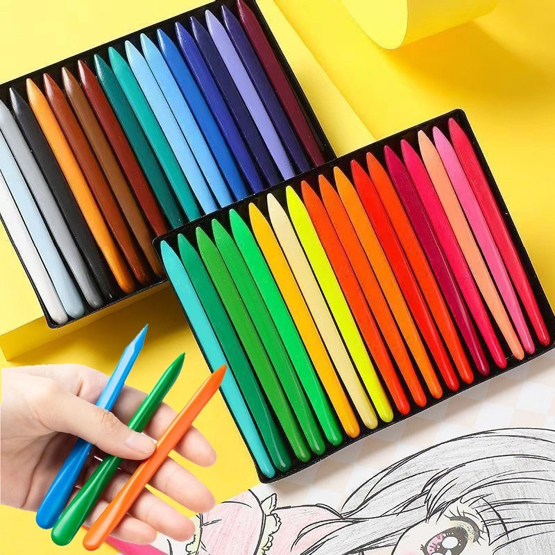 

D126 Krayon Sekolah 12/24/36Warna Cerah crayon mewarnai anti air anti tangan kotor Bentuk segitiga ergonomis tidak beracun bisa dicuci oishii