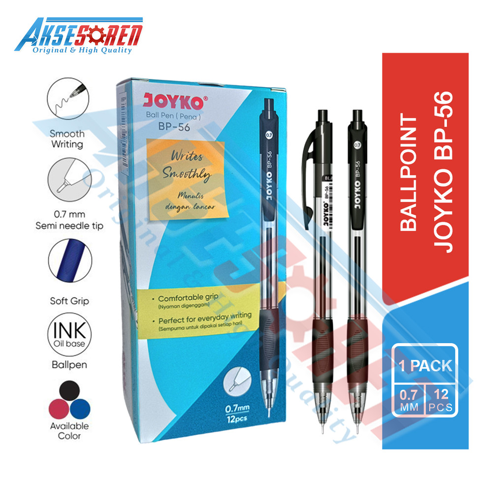 

Aksesoren Pulpen Joyko BP-56 [1 Pack/12 Pcs] / Ballpoint Pena 1 Pak / Alat Tulis Sekolah / Ball Pen Bolpen Polpen Bulpen Tinta Hitam Perlengkapan Sekolah