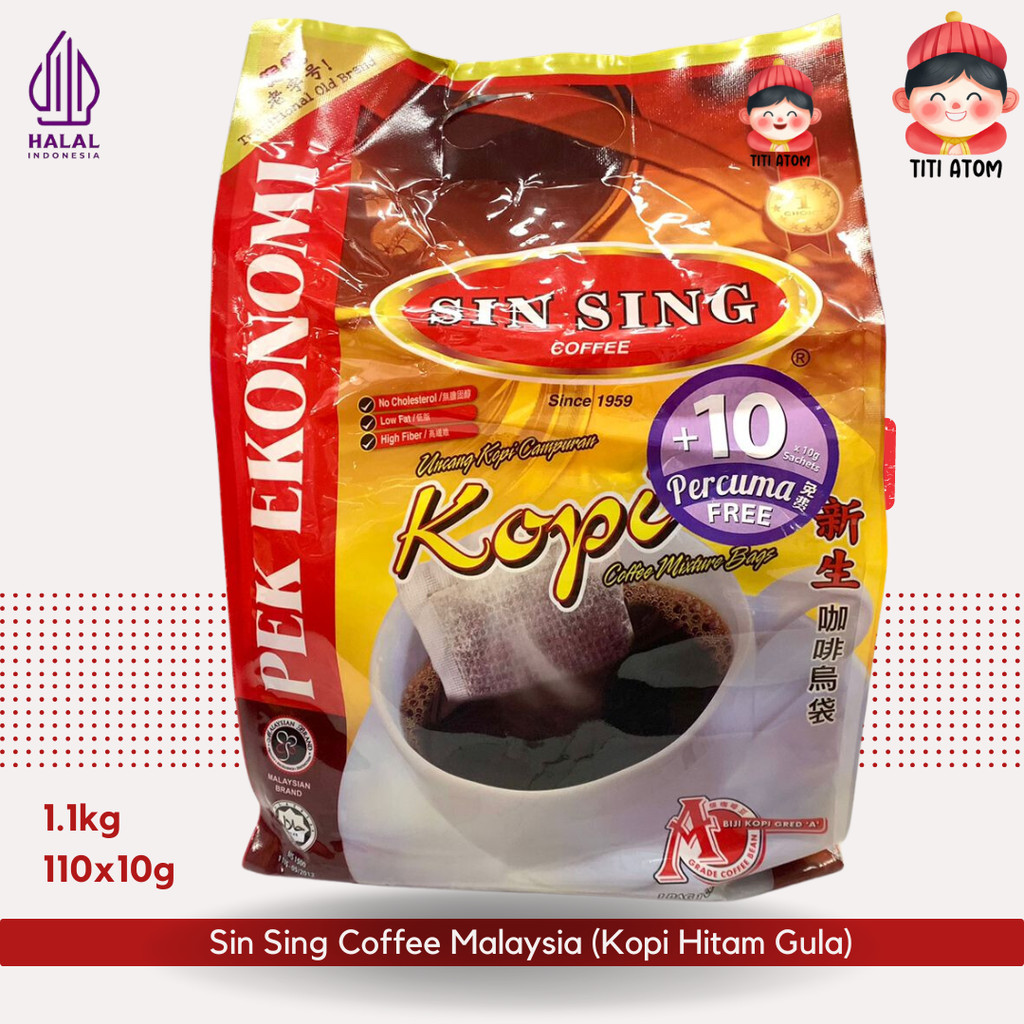 

Sin Sing Black Coffee Sugar Kopi Hitam Celup Gula Malaysia Pracampur 110x10g 1.1kg - TTA
