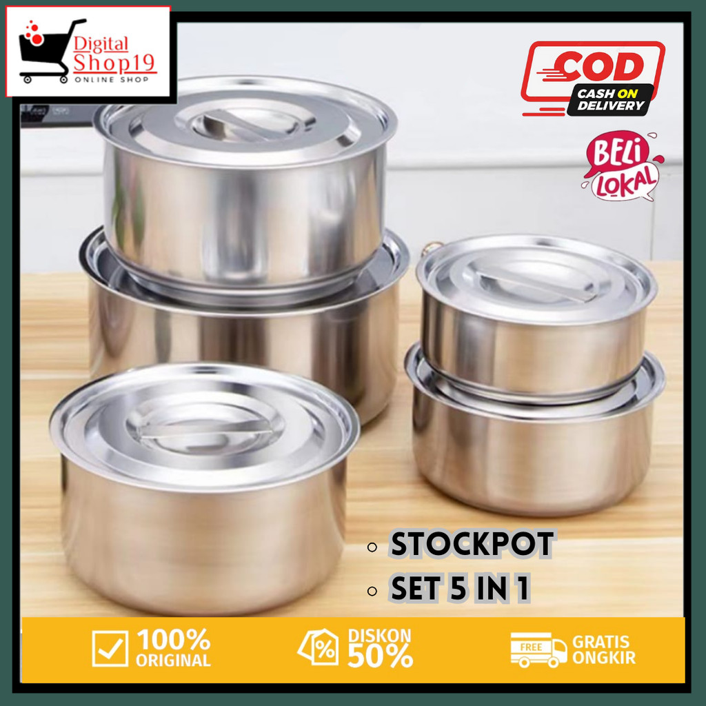DS.ID COD Panci 5IN1 SET Murah Wadah Lauk Sayur Kuah Sop Bertutup Panci Tingkat Beranak Stainless Im