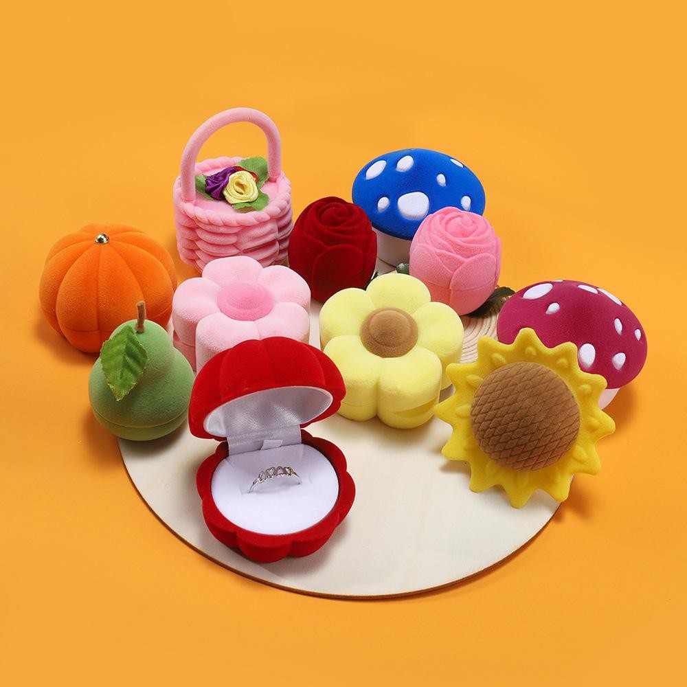 

Cute Velvet Jewelry Box Container Lovely Wedding Engagement Ring Box Fruit Piano Rose Ring Case Jewelry Display Gift Package