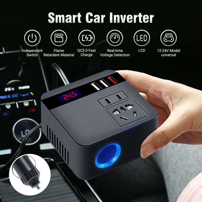 

Car Power Konverter Fast Charging USB 3 Listrik Inverter 120W Mobil