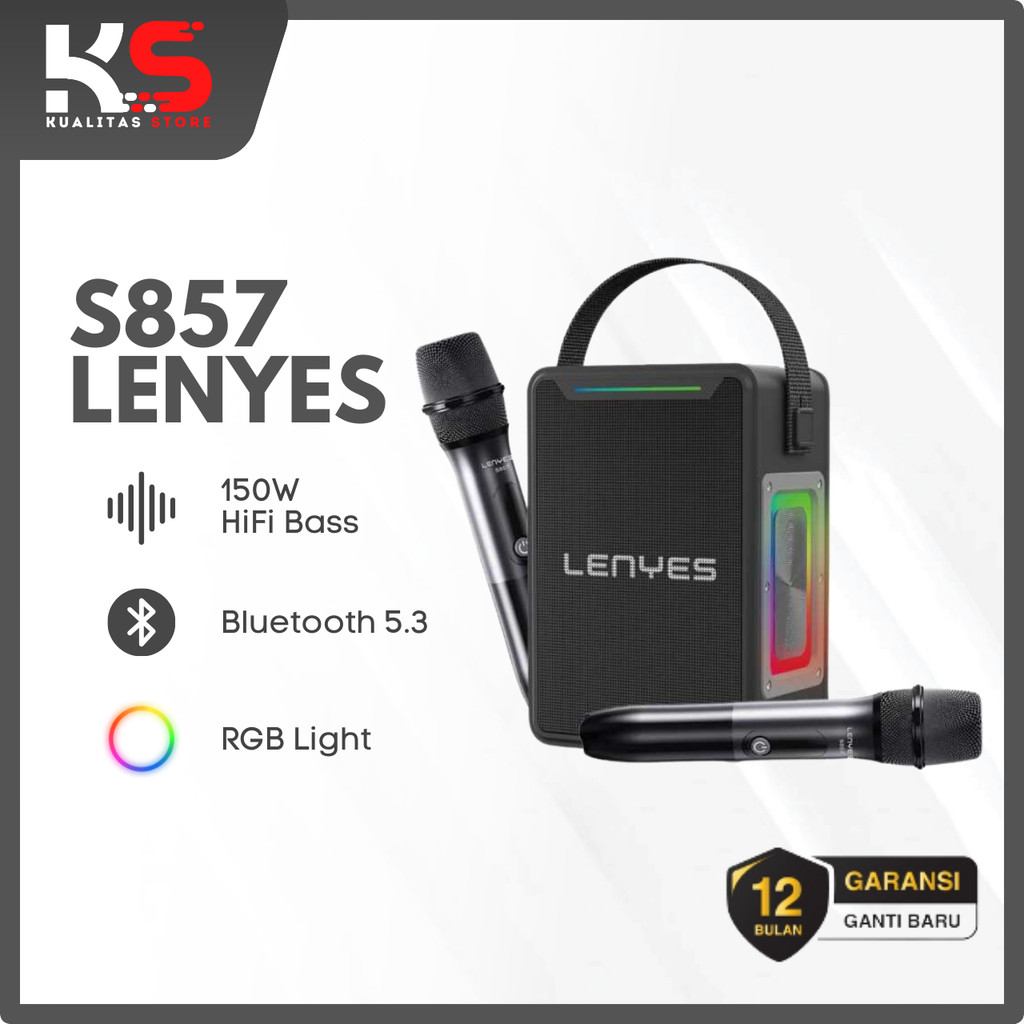 LENYES KARAOKE SPEAKER BLUETOOTH RGB TWS V5.3 150WATT WITH DUAL MICROPHONE HIFI STEREO S857