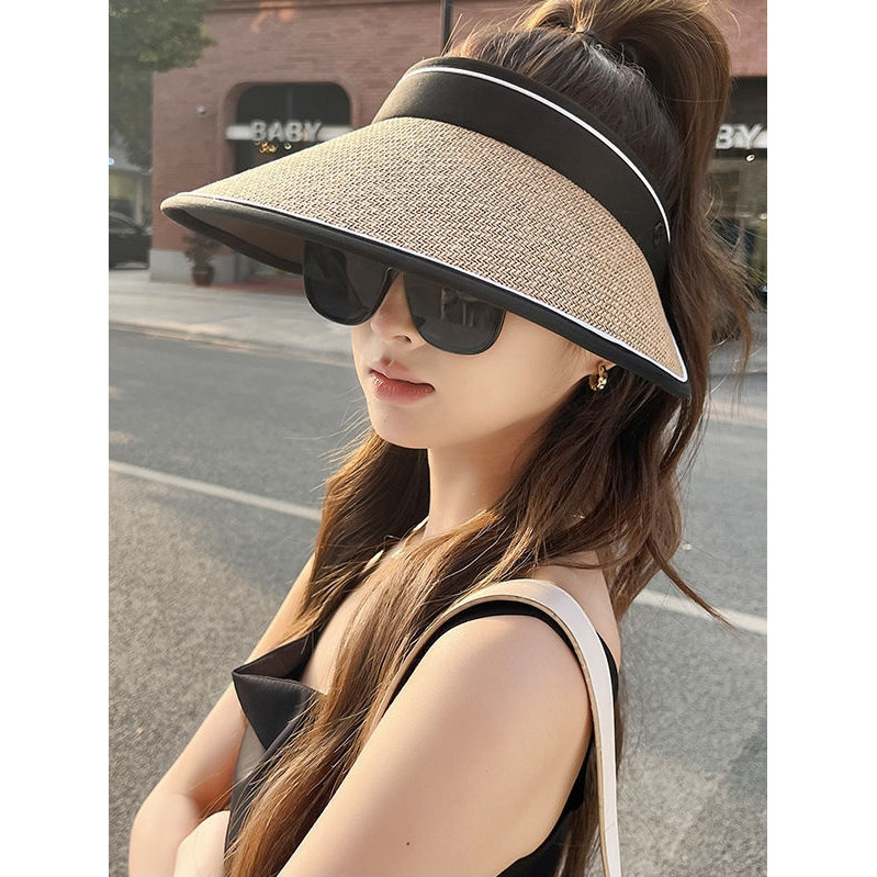 Topi Matahari Topi Visor Wanita Anti UV Topi Pantai Wanita Pelindung Panas Topi Visor Lipat