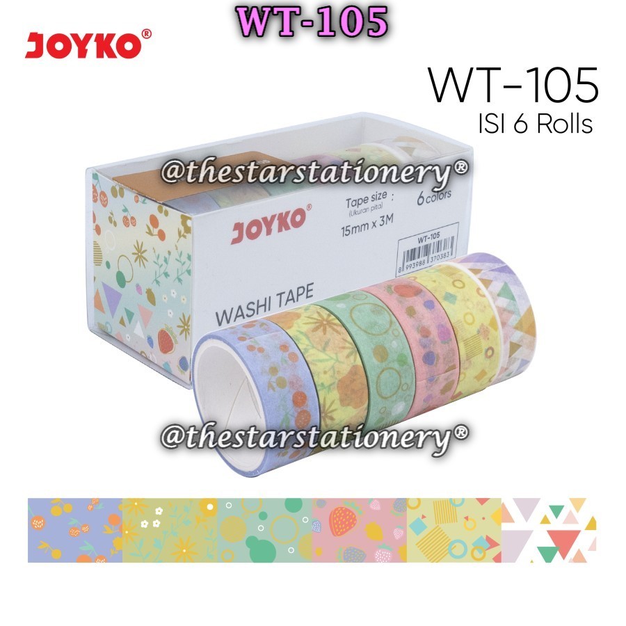 

(1 Set Isi 6 Warna) GROSIR Washi Tape Joyko WT-105 / Pita Perekat Selotip Kertas Warna Joyko WT-105