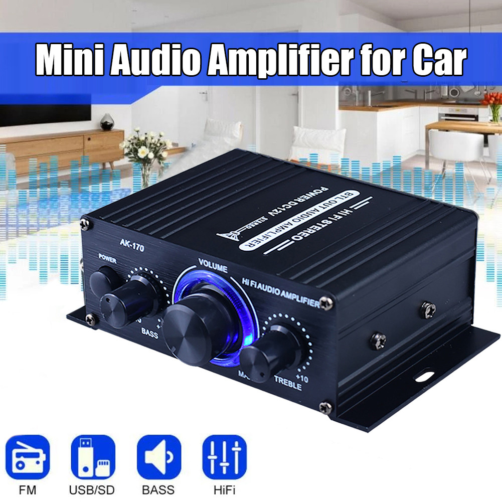 AK170 12V Audio Amplifier for Car Mini Digital Sound Amplifiers for Home Car Channel 2.0 HIFI Power 