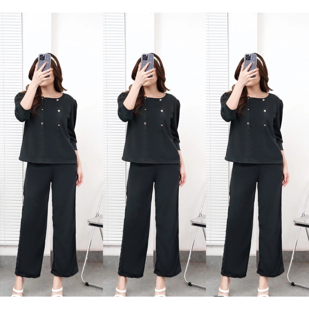 AZ.FS - RJD OOTD One Set Wanita Polos Panjang / One Set BUTTON KNIT SNOWRIB 7/8 / Setelan Wanita Mot