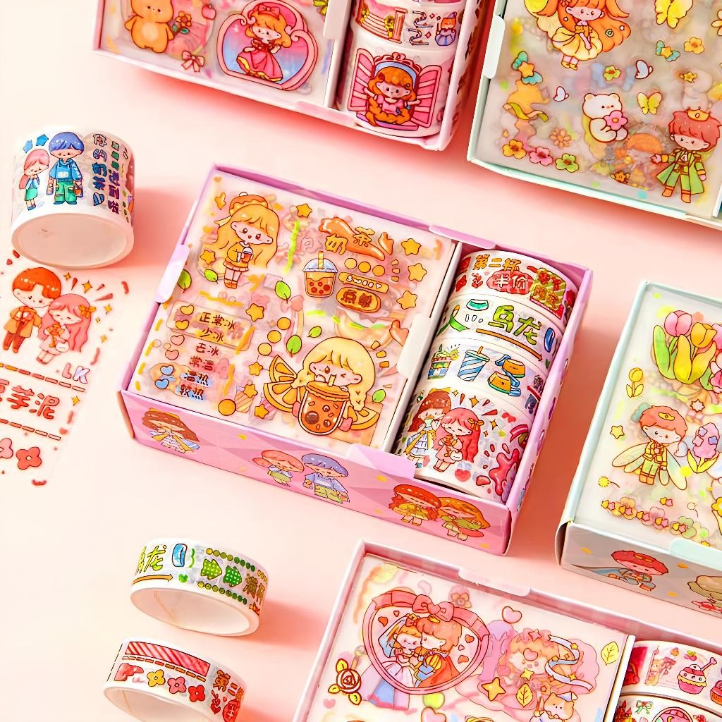 

Sticker Momo Roll |4 Roll 10 Lembar |Bahan PET| Anti Air Sticker Aesthetic 2D Transparan Best Seller