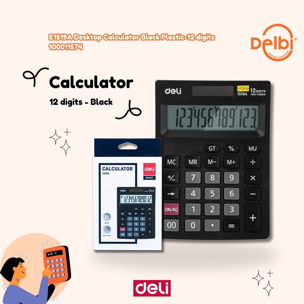 

Deli Kalkulator 12 digit 1519A E1519A Desktop Calculator Black Plastic-12 digits