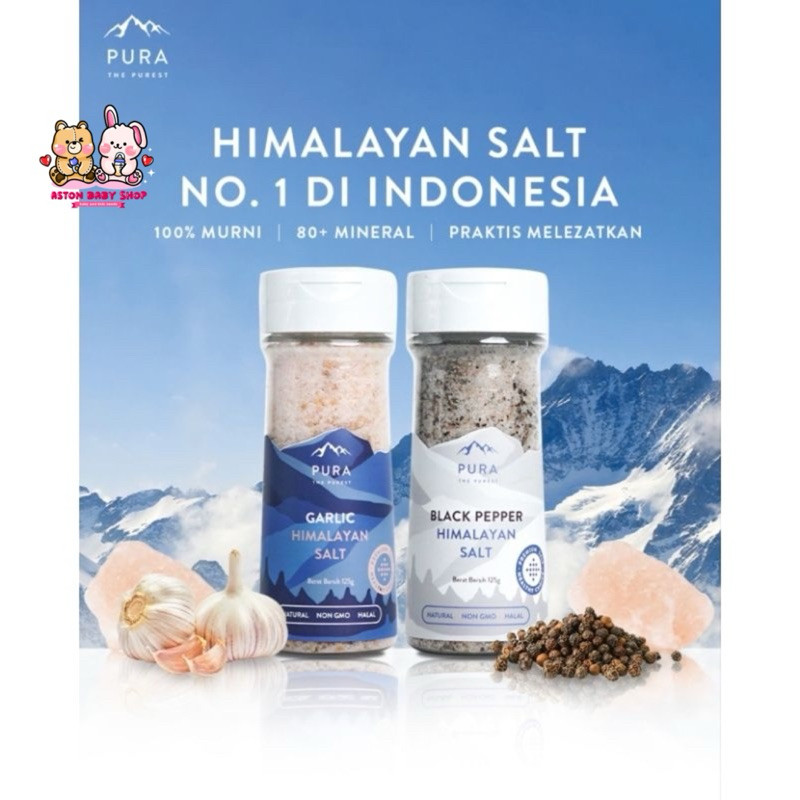 

Pura Himalayan Salt 125 gr Garlic / Blackpepper / Garam Himalaya / Garan Natural Tanpa Rafinasi