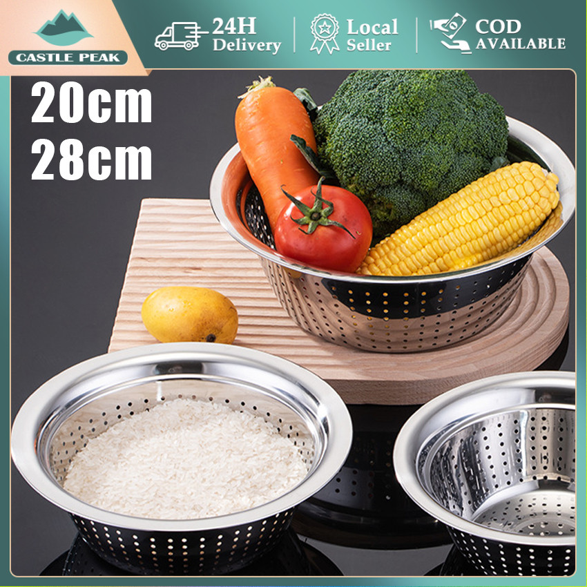 Baskom Lubang Stainless Steel Sayur Beras - Bakul Nasi Lubang Tanpa Tutup Stainless Steel - Saringan