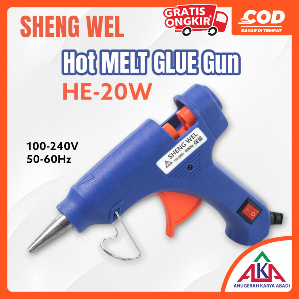

SHENG WEL Pistol Lem Tembak HE-20W Hot Melt Glue Gun Saklar On Off Penyangga