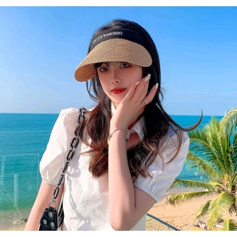 eOnePro Topi Pantai Jerami Wanita Musim Panas / Topi Umroh Wanita Keren & Cantik