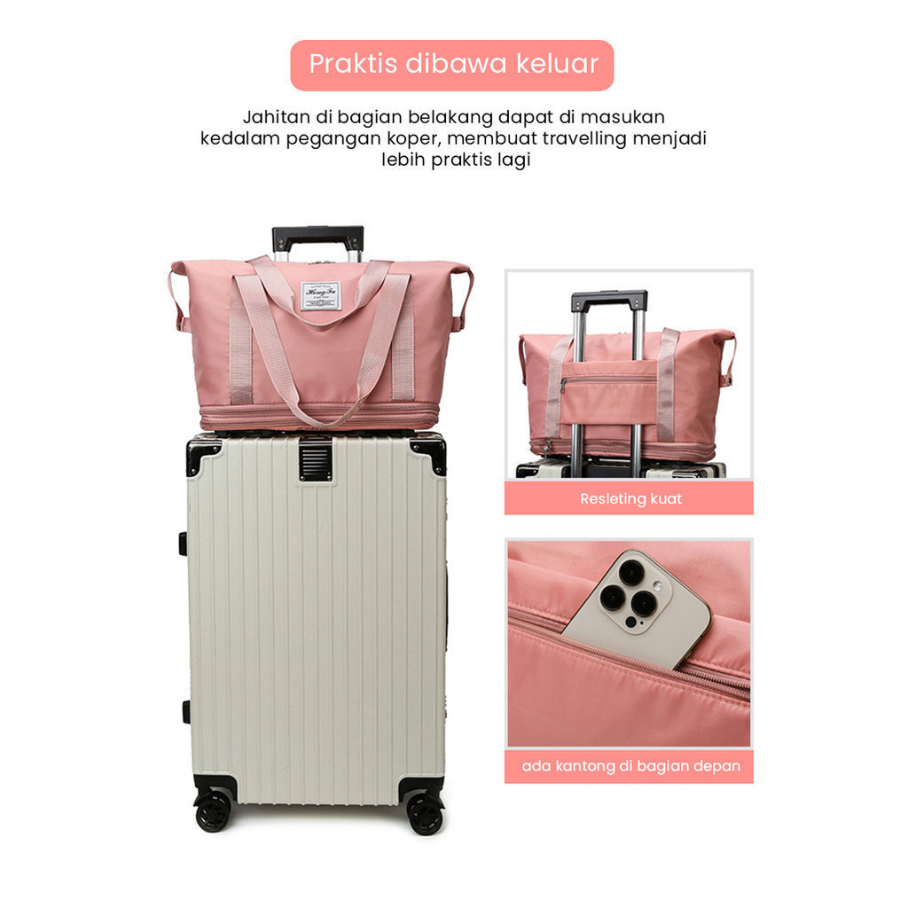 3in1 tas travel trolley up size Tas Traveling Tas Jinjing Wanita Penyimpanan Berkapasitas Besar Trav