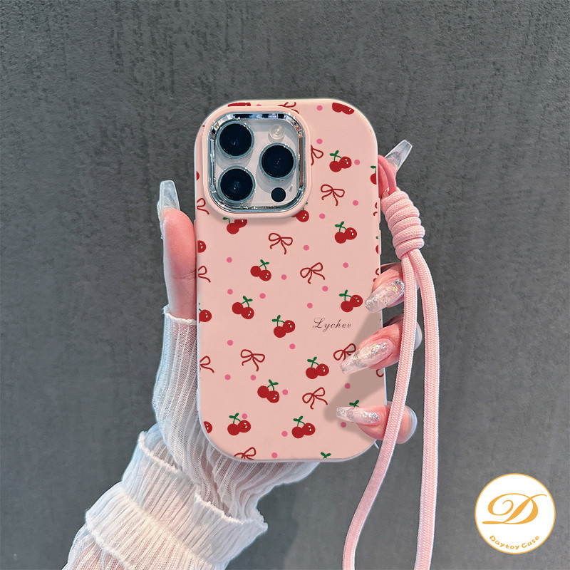 Casing Lembut Motif Pita Merah Muda Ceri Segar Kompatibel Untuk iPhone 11 13 15 12 14 Pro Max 7Plus 