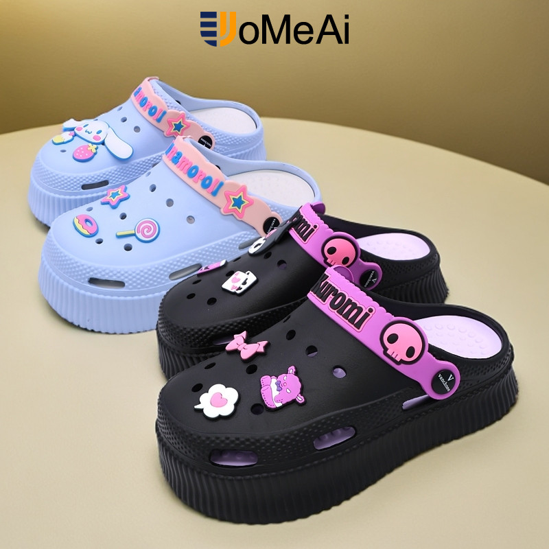 UoMeAi Sandal Kodok Wanita Dewasa Jelly Fuji Sandal Baim Wedges Karakter Kartun Sandal keluarga EVA