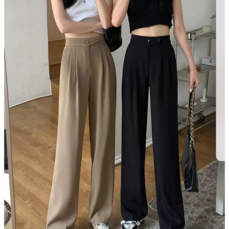 Korea style celana panjang wanita loosepants highwaist