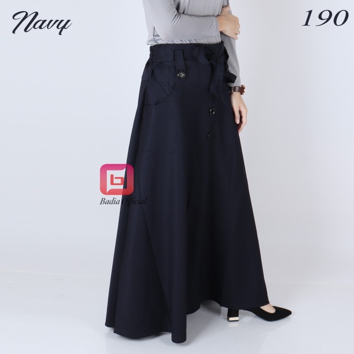 MURAH✨ - rok payung formal jumbo wanita flare premium - Navy