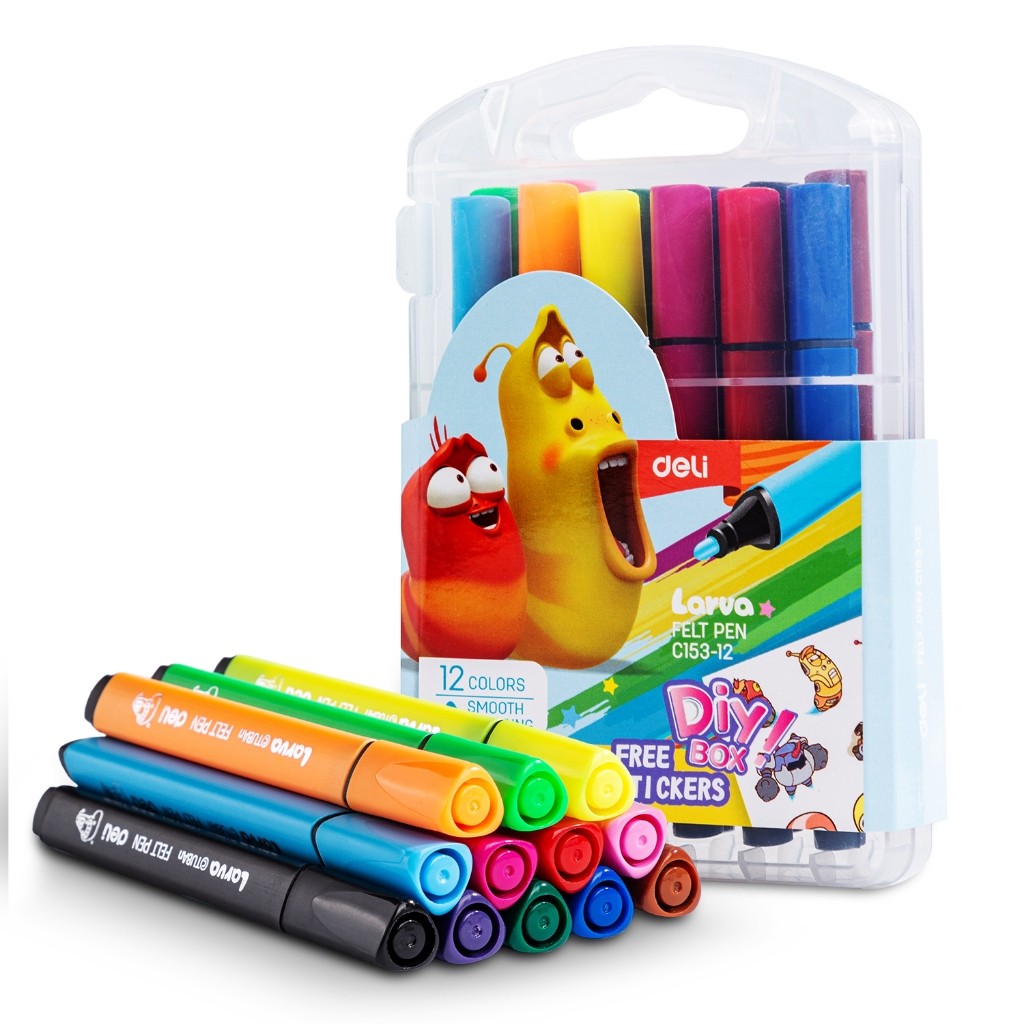 

Deli Larva Felt Pen / Spidol Warna 12/24 Warna Mudah Dicuci Warna Cerah dan Tebal EC153