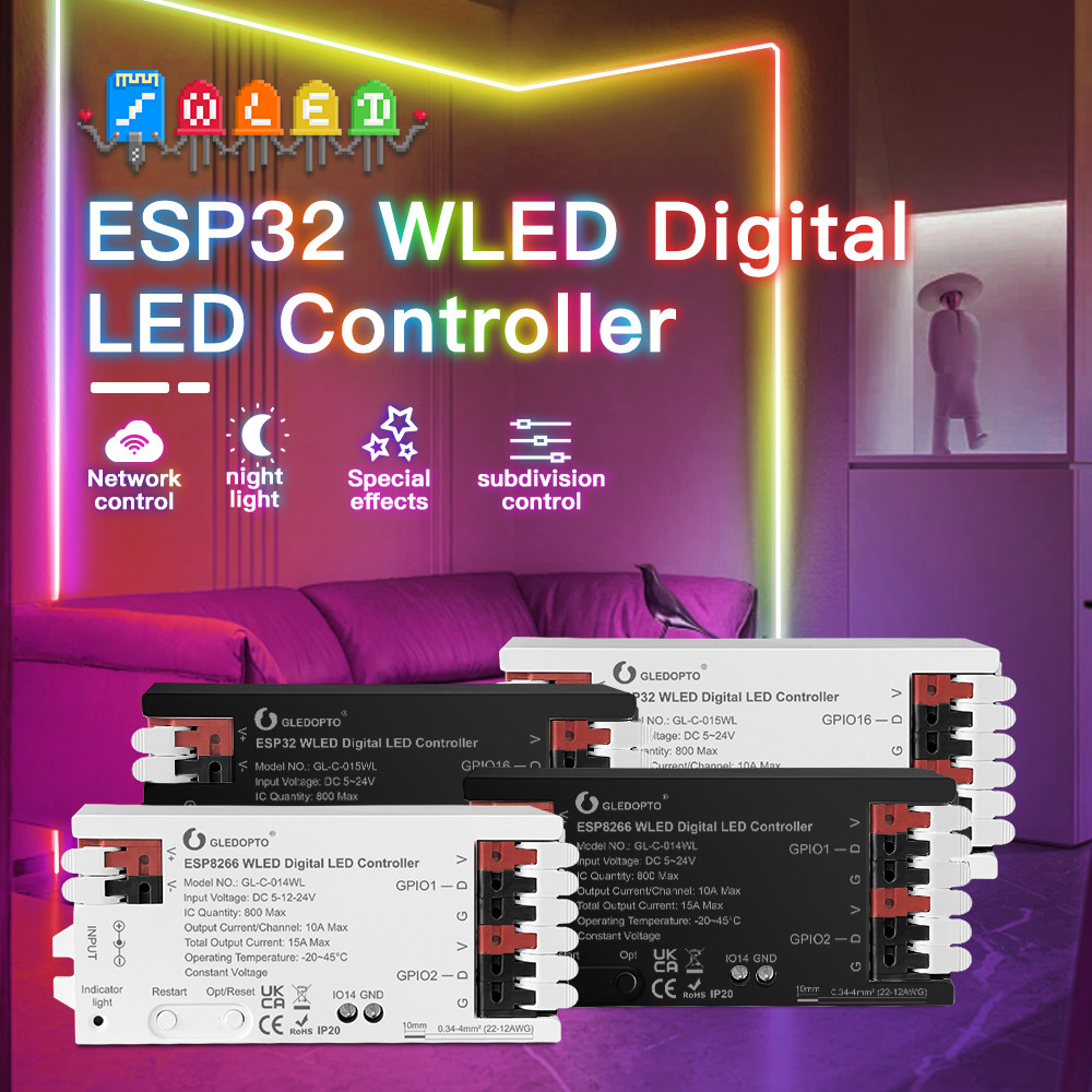 GLEDOPTO WLED LED String Controller ESP8266 ESP32 RGB IC Digital Light Addressable Light Smart Home 