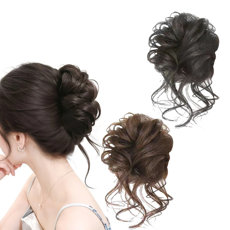 Ikat Rambut Palsu Bun Wig Keriting Besar Ekor Urai Ponytail Model Keriting Jepit Korea Rambut Palsu 