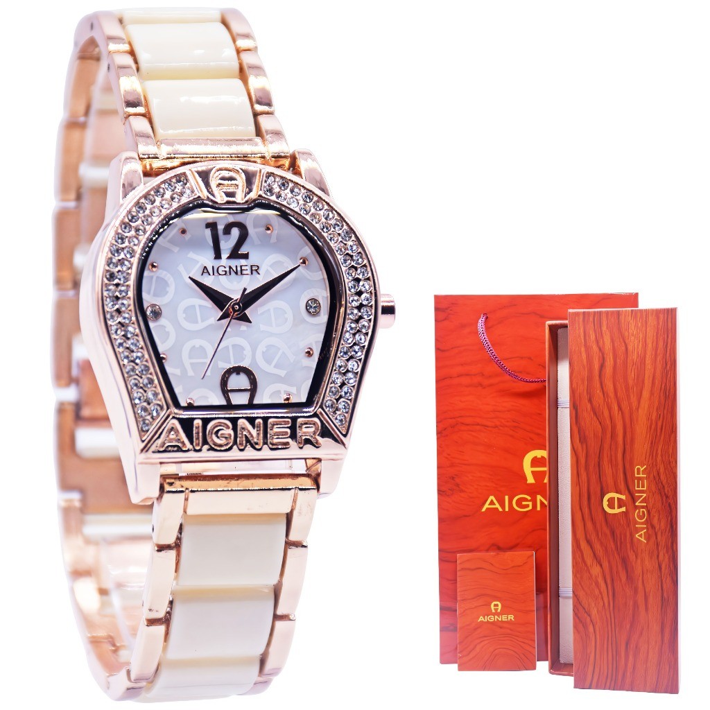 (Promo) Jam Tangan Wanita/Jam Tangan Cewek AIGNER ACCERA 231013 Rantai Mix Mika Fullset Free Box Ori