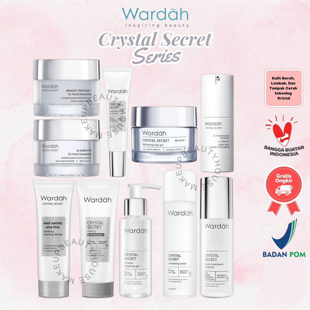 WARDAH White Crystal Secret Series ( Day/ Night/ Eye Cream/ Essence/ Facial Wash/ Exfoliating/ Mask/
