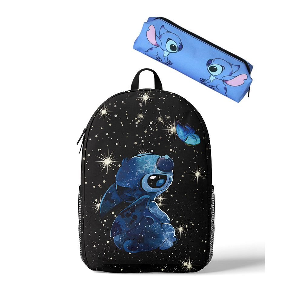 

MINISO Disney Lilo Stitch Backpack Cute Cartoon Pencil Case Casual School Bags for Boys Girls Stationery Storage Bag Gift