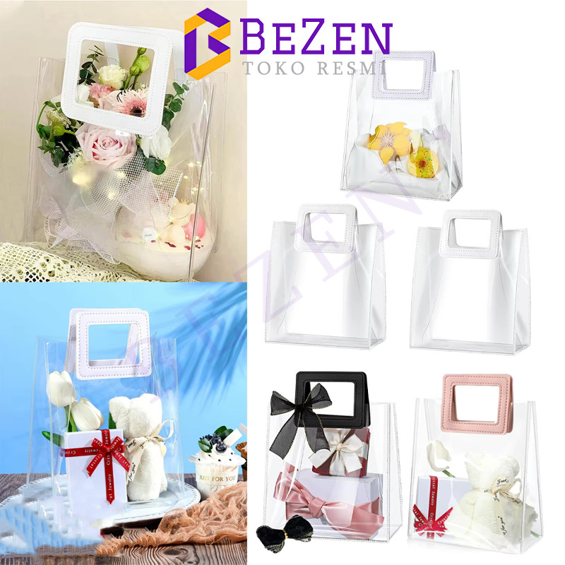 

BZ Extra Tebal Tas Mika Souvenir Handle Kulit Pvc Transparan Bening / Tas Goodie Bag Tote Bag Tas Kado Hadiah Mewah Tas Parcel Handle Leather Premium