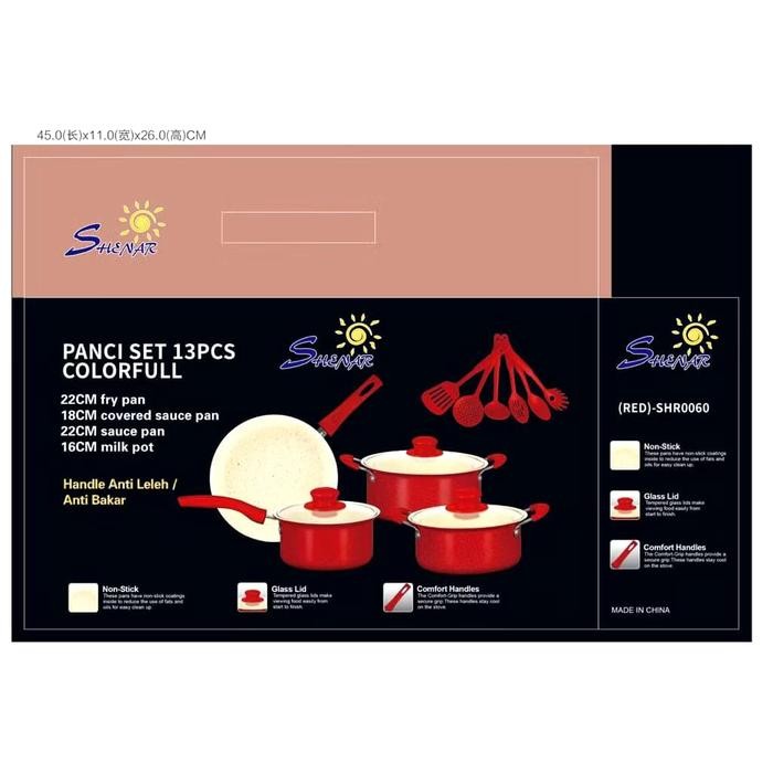 Panci Set Warna 13pcs Panci Anti Lengket Panci Serbaguna Wajan Anti Lengket - Merah