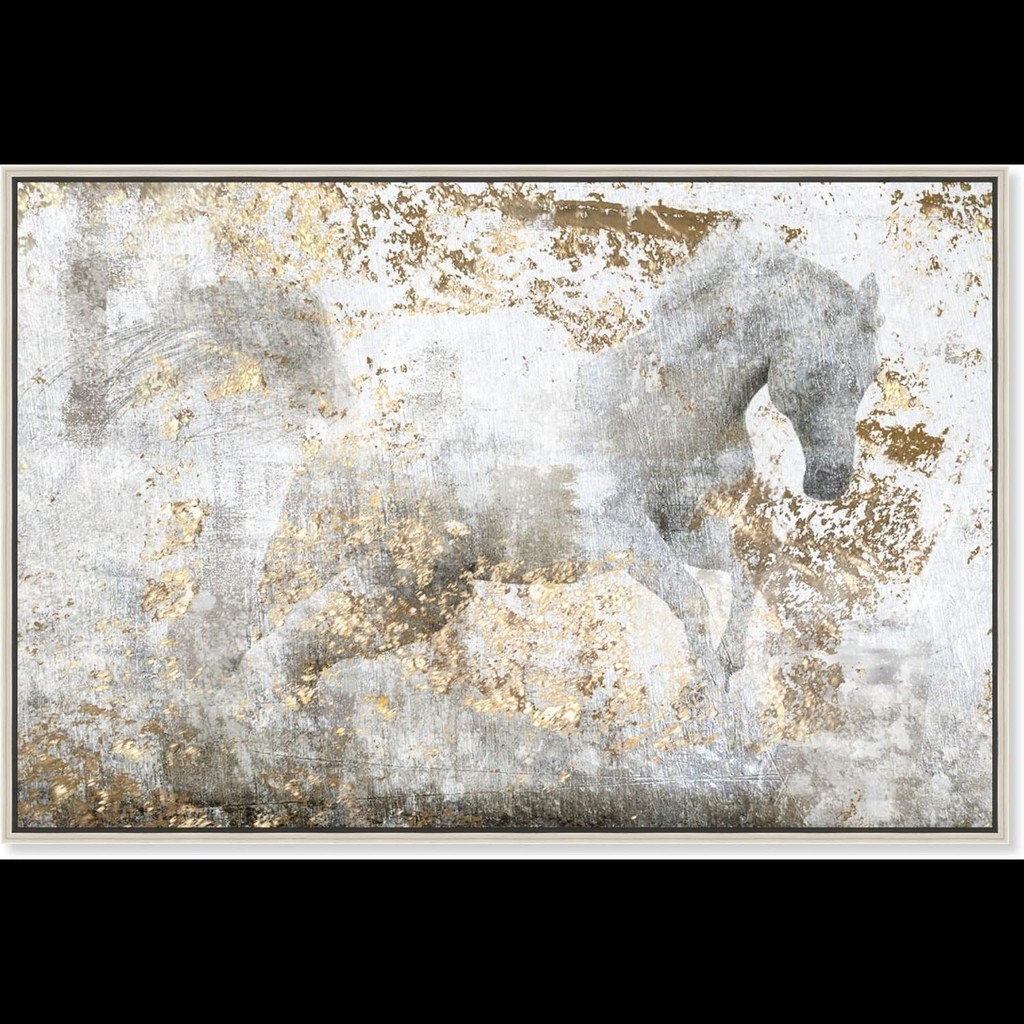 

Country Farmhouse Running Horse Canvas Print Painting Animal Wall Art Rustic Champagne Framed Home Dcor by Oliver Gal x in Whit
