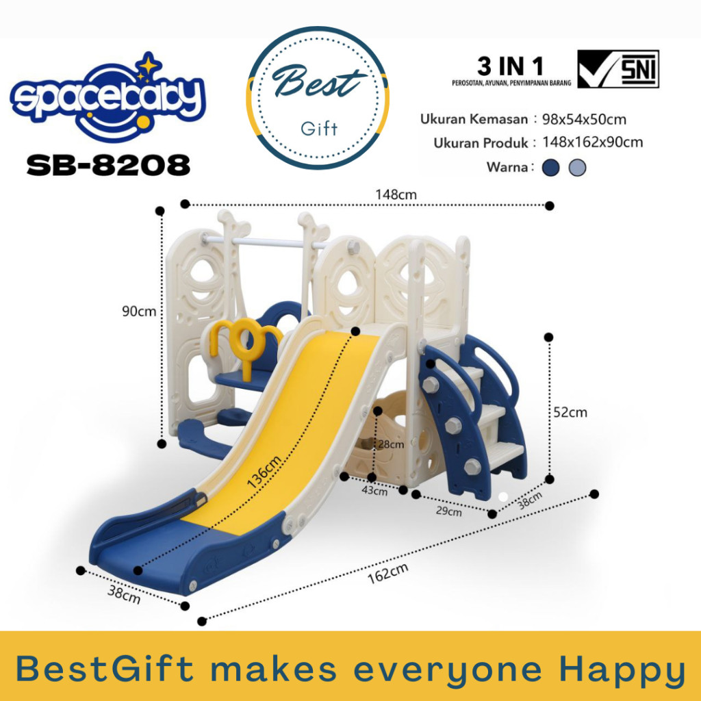 SpaceBaby Perosotan Slide SB-8208 (3 In 1) SpaceBaby *Perosotan, Ayunan, Penyimpanan Barang*