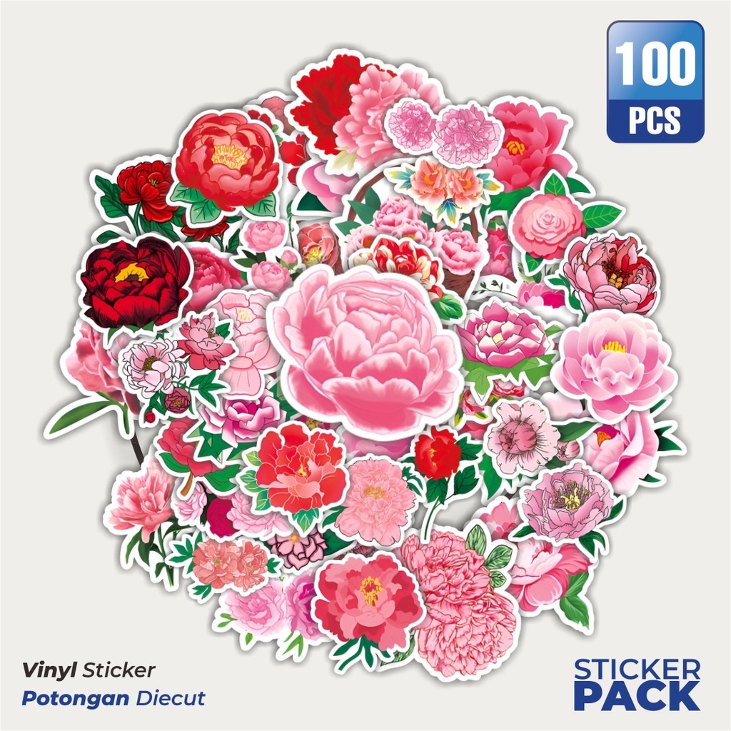 

MURAH 100 PCS Stiker Red Flower [Bunga Merah] Waterproof Aesthetic- Untuk Laptop, Motor, dan Helm - Paper Stationery Pack