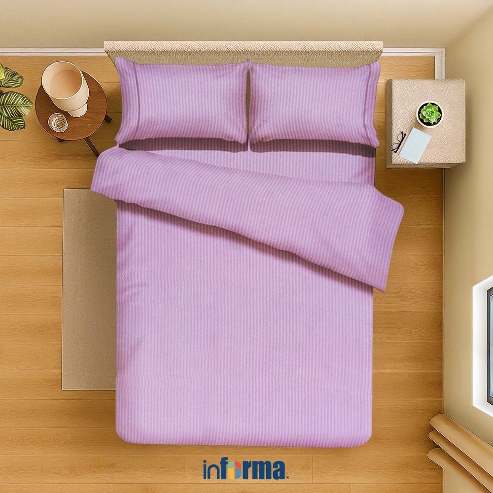 Informa 180x200 cm Set 5 pcs Seprai King Microfiber Emboss - Ungu Sprei Seprai Aesthetic Seprei Shee