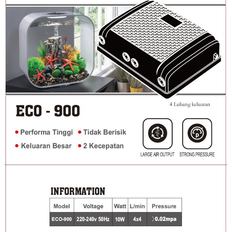 NEW KANDILA ECO 900 POMPA AERATOR 4 LUBANG / MESIN AERATOR AQUARIUM PREMIUM