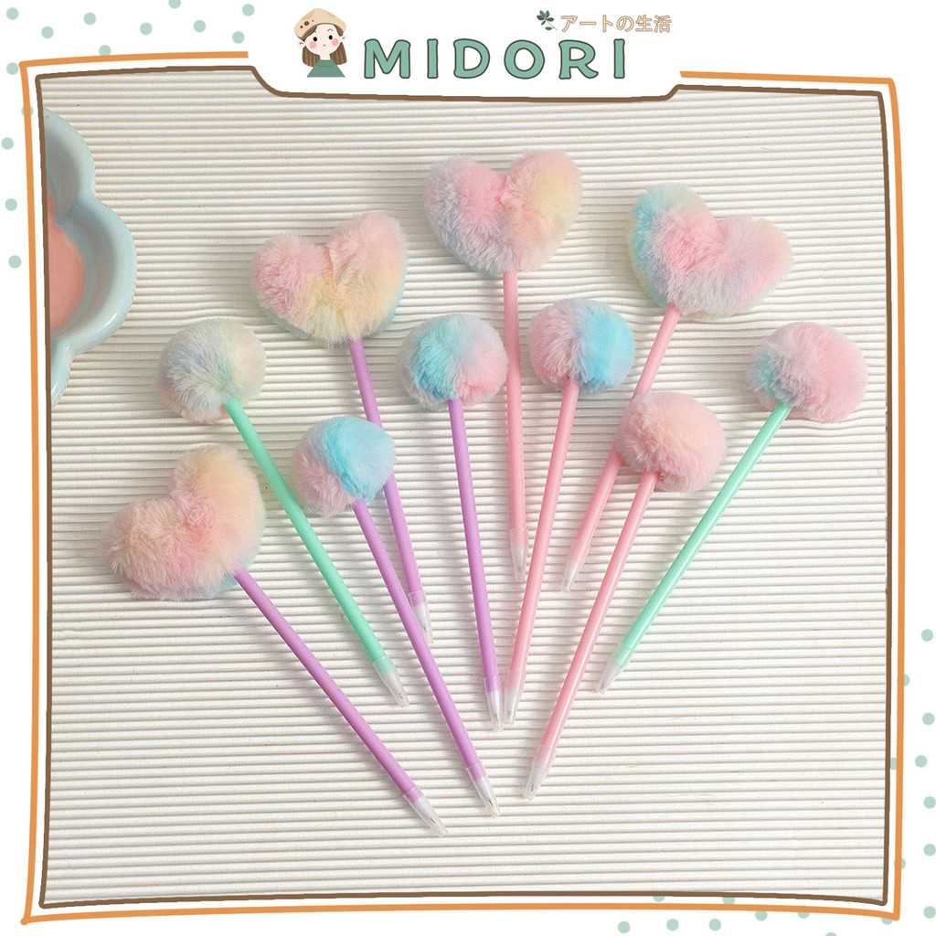 

[MIDORI] 1pcs Pulpen PENA CARTOON MINI HEART SHAPE Plush Ball Pen Rainbow Gel Pen Ballpoint 0.5mm Pena gel cair - D0093