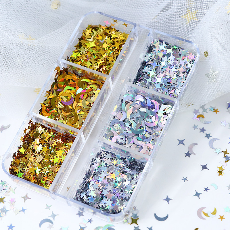 

Holographic Moon Star Glitter DIY Epoxy Resin Mold Filling Materials Laser Gold Silver Resin Sequins Kawaii Flakes Filler Crafts