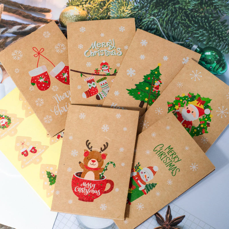 

6pcs Mini Greeting Cards Merry DIY Folding Kraft Paper Card New Year Xmas Party Invitations Gifts Postcard