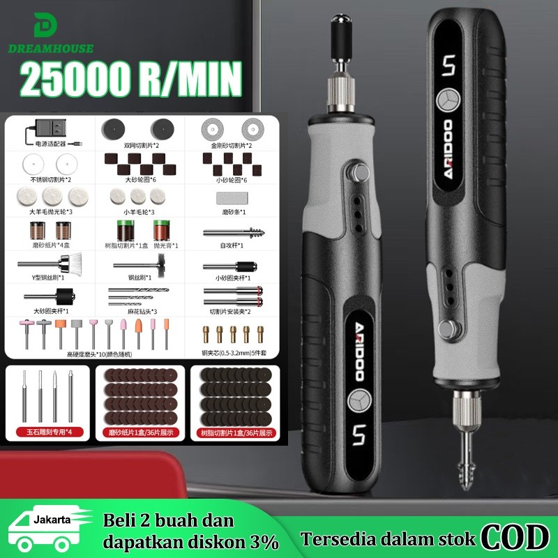 134pcs Gerenda listrik 18000 RPM Mini Drill Electric Engraver Grinder Gerinda Electrik Listrik / Ala