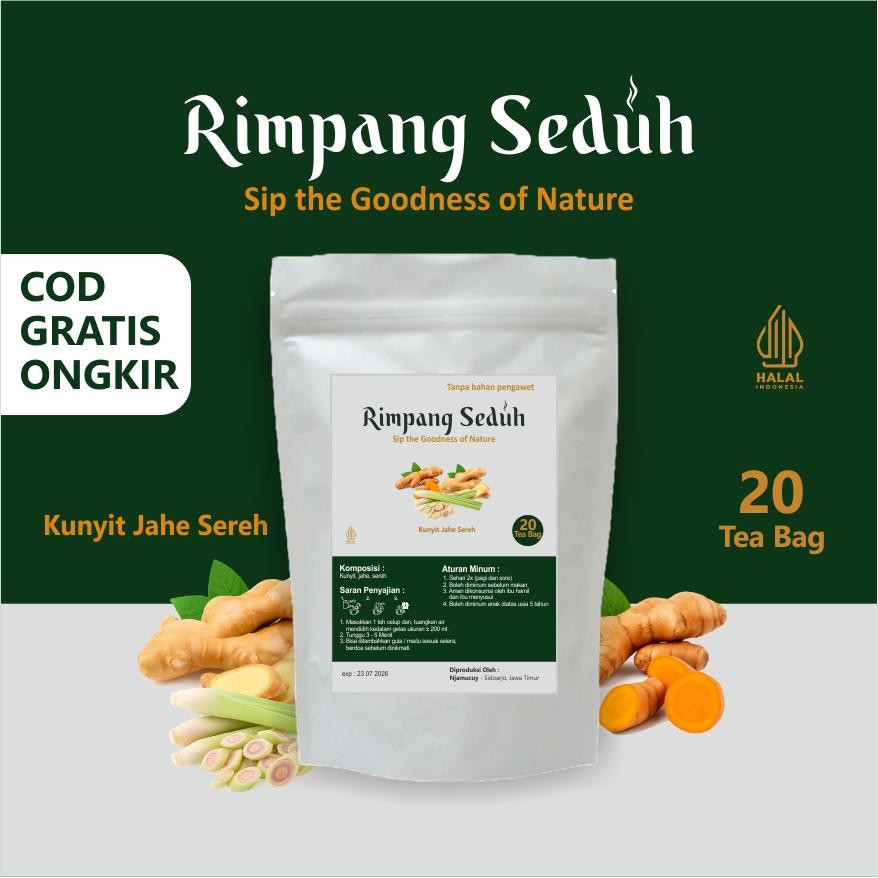 

Rimpang Seduh Teh JSR ala dr Zaidul Akbar 20 Tea Bag Minuman Sehat Herbal Lengkap Kunyit Jahe Sereh - Njamucuy