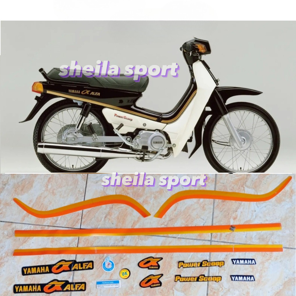 Stiker alfa Striping Yamaha Alfa tahun 1988 merah biru gold hitam